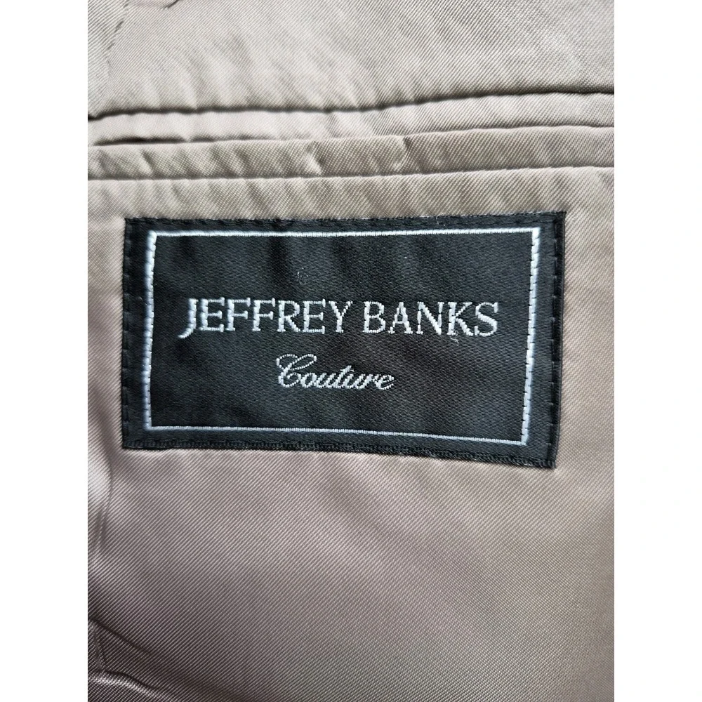 Jeffrey Banks Mens Wool Silk Sport Coat 36L Blue Cream Geometric 3 Button Jacket